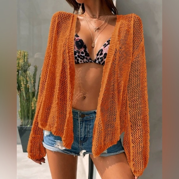 Orange Knit Tie-Front Cardigan - Picture 1 of 6